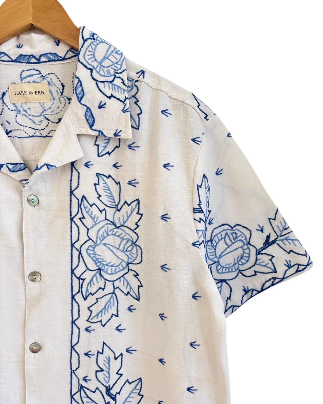 Vintage Upcycled Blue Roses Design Shirt