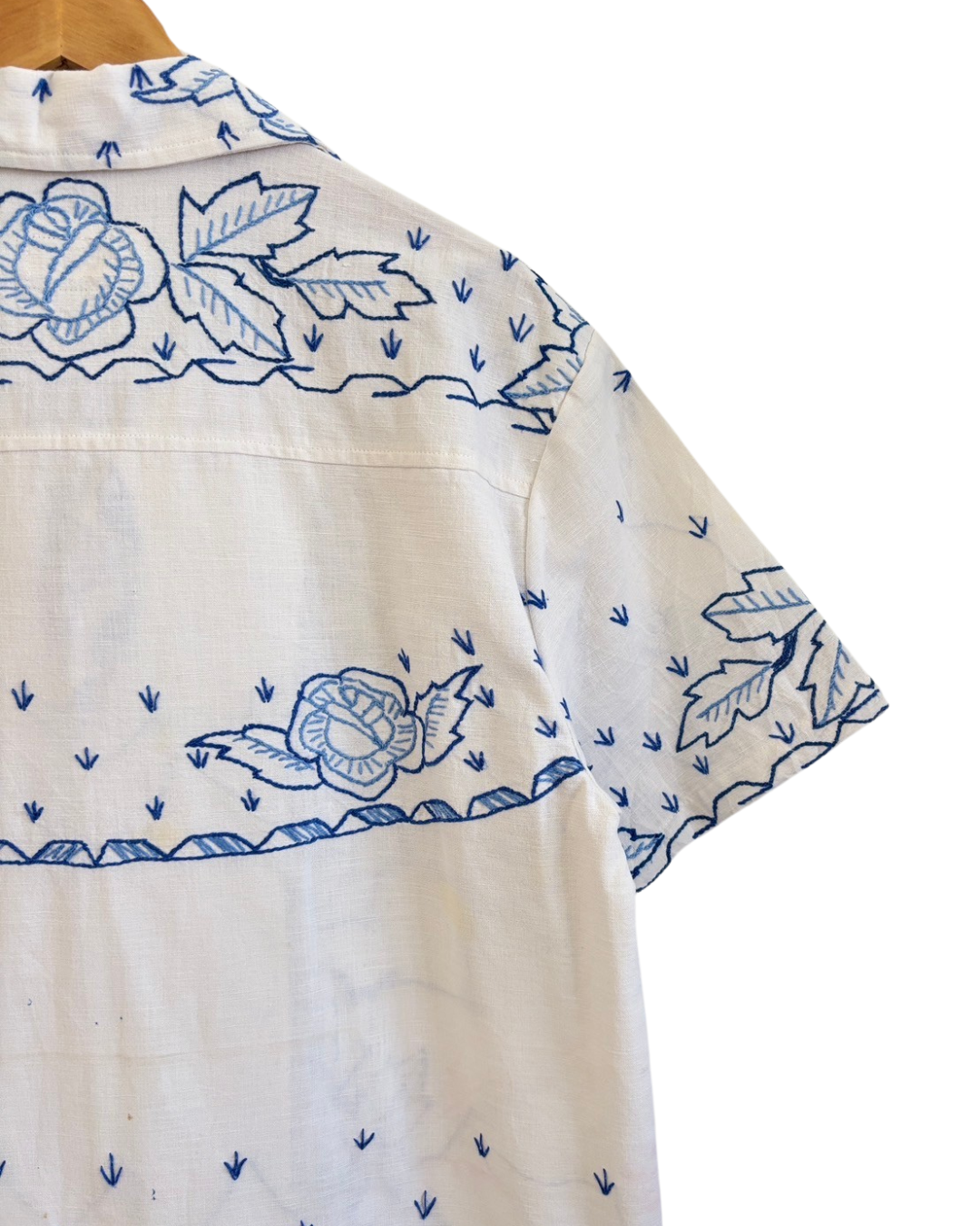 Vintage Upcycled Blue Roses Design Shirt